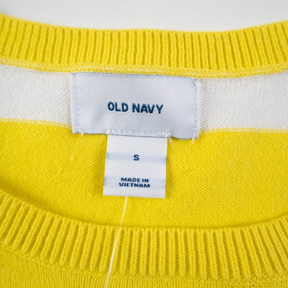 NEW OLD NAVY yellow white color block stripe crew neck sweater size S - Picture 4 of 10